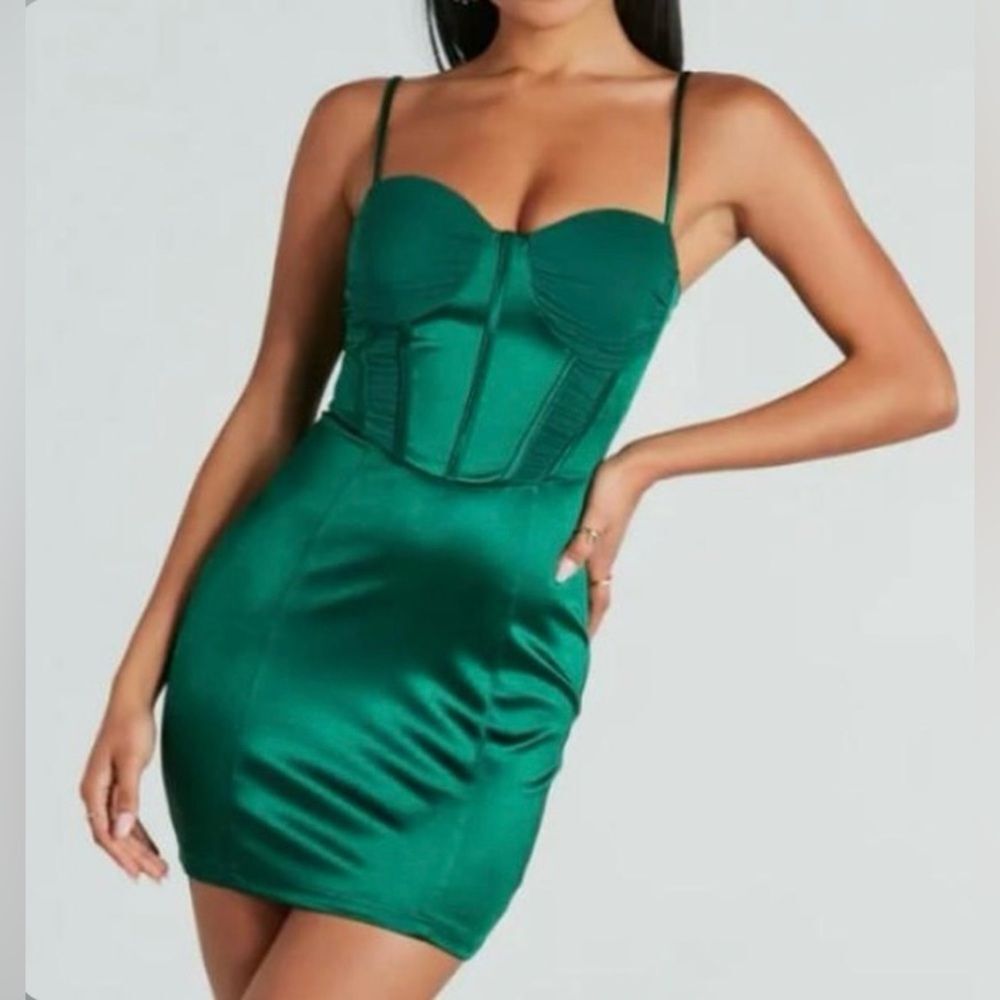 Corset Satin Green Mini Dress Size Medium Party Cocktail Club